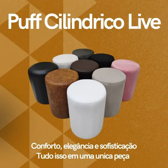 Apoio de Pe Puff Cilindrico Live Veludo ou Courino Varias Cores Para Sala Quarto Penteadeira Recepcao Custo Beneficio