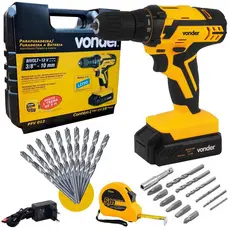 Furadeira e Parafusadeira Bateria 12V BIVOLT PFV 012 Com Kit Brocas, Bits e Trena VONDER