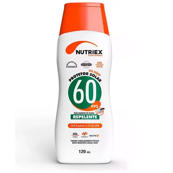 Protetor Solar FPS 60 com Repelente 120 ML Bisnaga Profissional NUTRIEX