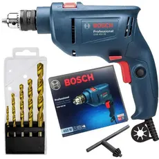 Furadeira Industrial de Impacto 3/8 POL c/ Reversão 450W GSB 450 RE BOSCH+Kit Brocas Aço Rápido 110V