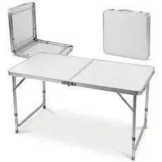 Mesa Dobrável Vira Maleta Camping 120cm x 60cm Branca 3 Níveis de Altura ZELT