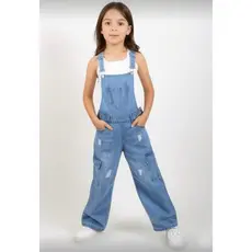 Jardineira Macacão Jeans Denim de Meninas Infantil Juvenil Estilosa Cargo Ajustável 10 ao 16