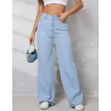 Calça Jeans Wide Leg Tradicional Lisa Feminina Infantil Juvenil Moda Adolescente 10 ao 16
