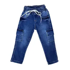 Calça Cargo Jogger Jeans de Menino Moletinho Cordão Cintura de Elástico Bolsos Infantil Juvenil 01 ao 16