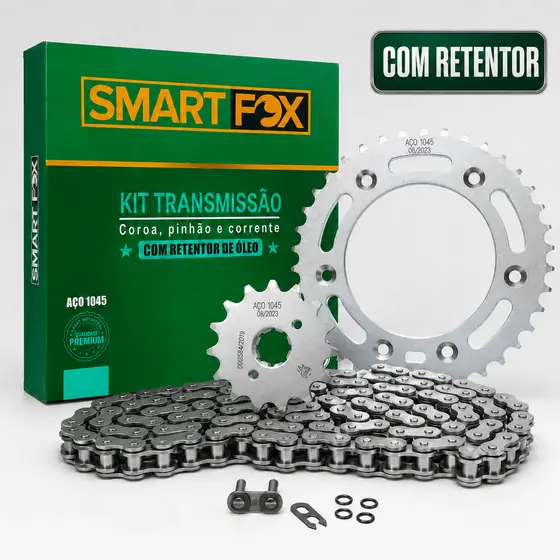 Kit Relação Transmissão Moto Honda Bros 150 Anos 2003 a 2015 Com Retentor Smart Fox