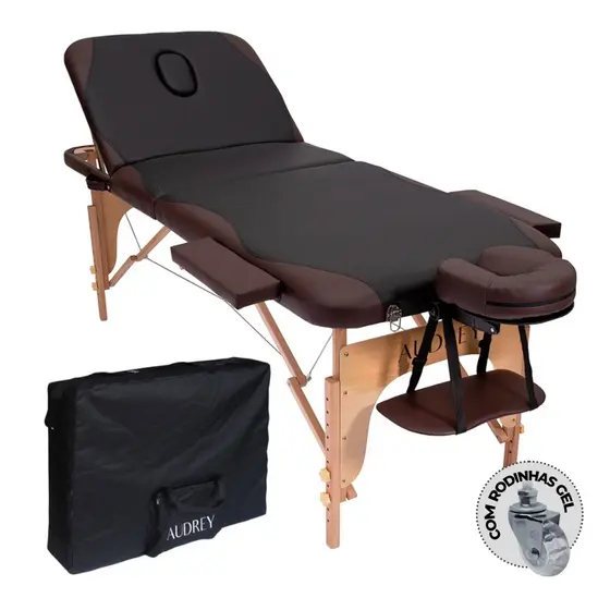 Maca Portátil Dobrável Audrey Pro2 Premium Alta Qualidade Rodinhas Massoterapia Massagem Depilação