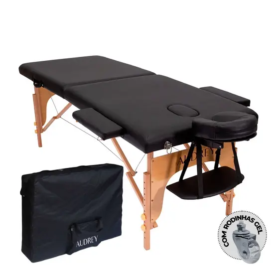 Maca Portátil Dobrável Audrey Pro Premium Alta Qualidade Rodinha Gel Massoterapia Massagem Depilação
