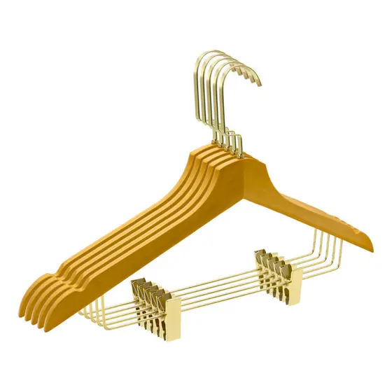 Kit 30 Cabide De Madeira Hk-t11 Marfim Com Presilha Dourado Luxo Adulto