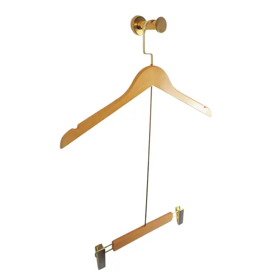1 Cabide Madeira Duplo Extensor Dourado Luxo Adulto