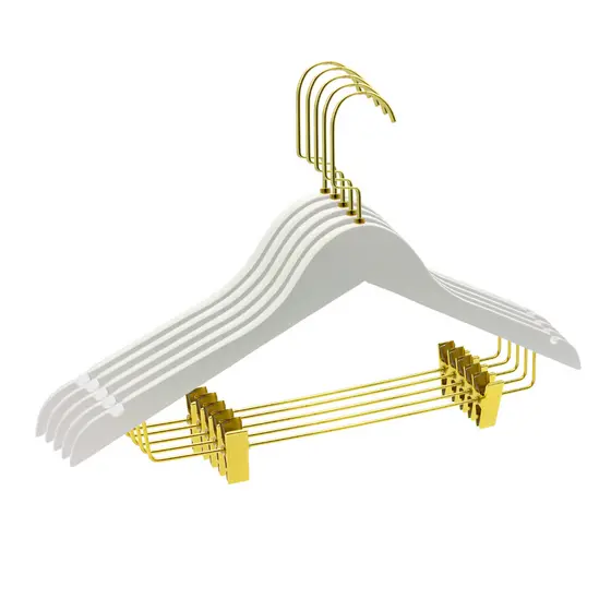 3 Cabide Madeira Branco com Presilha Luxo Adulto Cores Dourado - Rose Gold - Prata