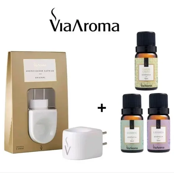 Kit Difusor Aromatizador De Ambiente Elétrico em Porcelana Original Bivolt - Essencia Via Aroma