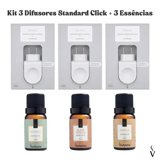 Kit Via Aroma 3 Aromatizador Eletrico Standard + 3 Essencias 10ml