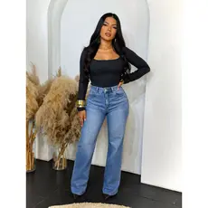 Blusa Feminina Ribana Canelada Manga Longa Básica Gola Quadrada
