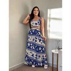 Conjunto Cropped e Saia Floral Cropd De Alcinha Babado Com Bojo Tendencia Moda Feminina Verao