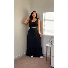 Conjunto Cropped e Saia  Cropd De Alcinha Babado Com Bojo Tendencia Moda Feminina Verao