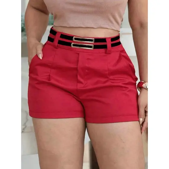 FW Modas Shorts con Cinto de couro tecido de alfaiataria (linhao ) con cinto 2023