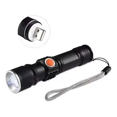 Lanterna De Led Recarregavel Mini Preta Branco Preto
