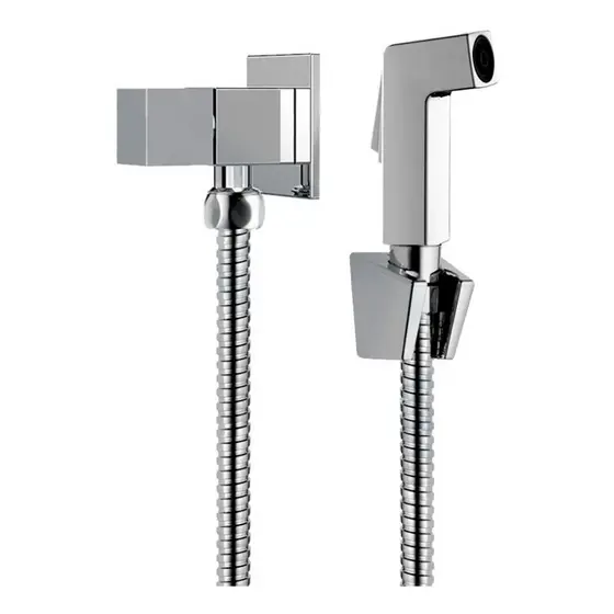 Ducha Higiênica Quadrada Luxo Metal Cromada Completa ¼ Volta Acabamento