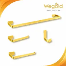 Kit Quadrado Dourado 4 Peças Luxo Para Banheiro Alumínio