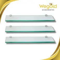 Kit 3 Vidro Reto Prateleira 30cm - Porta Shampoo Incolor