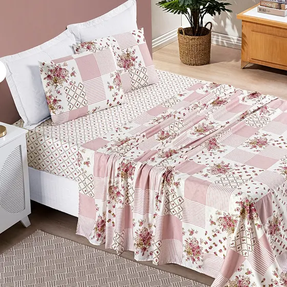 Jogo de Lençol de Cama Padrão Queen e King 4 pçs Microfibra Bouti Estampadas Florais