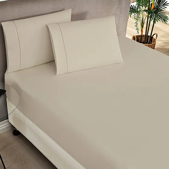 🛏️ Jogo de Cama Lençol 3 Peças Percal 200 Fios – Ponto Palito Solteiro,Padrão,Queen e King