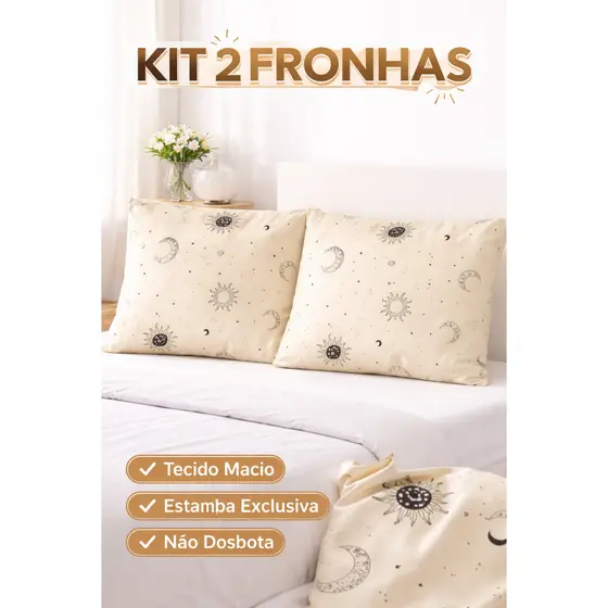 Kit Par de Fronhas Estampadas 50x70 Envelopada 150 Fios Macia Confortável Alta Qualidade