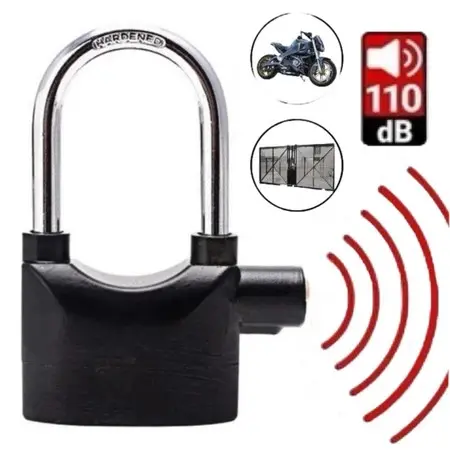 Cadeado Cmo Alarme Grande Prova De Água Antifurto Moto Bicicleta Portão Casa 110dB 6 Baterias Inclusas