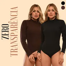 Body Feminino Collant Modelador Slim Manga Longa Com Fecho Zero Transparência Modelar
