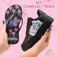 KIT Tênis+Chinelo Stitch Lançamento Menina Femenino Promoção PRETO ROSA BRANCO