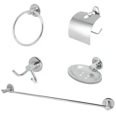 kit para banheiro 5 peças inox saboneteira cabide porta toalhas papeleira