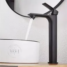 Torneira Monocomando Metais House Alta Preta Fosca Agua Quente e Fria de Bancada p/ Banheiro de Luxo