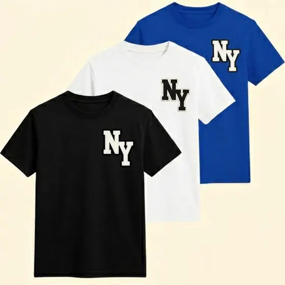 Kit 3 Camiseta Algodão Infantil New York Casual Várias Cores Leve Confortável Presente