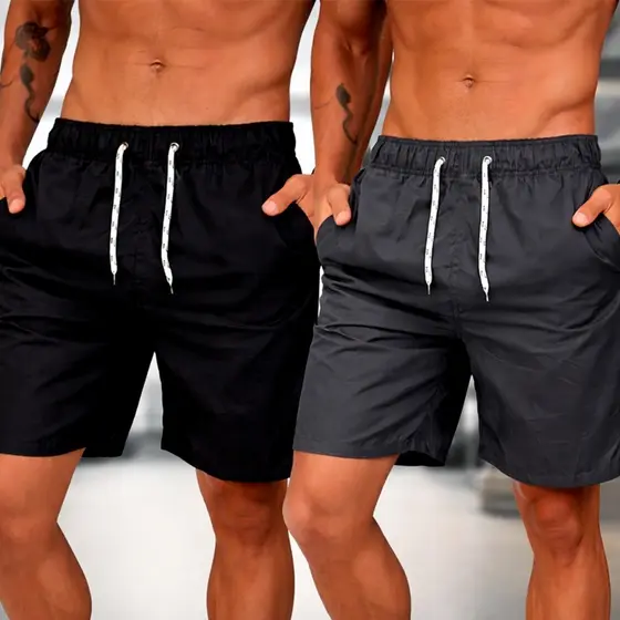 Kit 2 Bermuda Tactel Shorts Masculino Plus Size Básico Liso Academia Cordão Praia Mauricinho P XG
