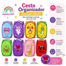 Cesto Organizador Roupas Brinquedos  Infantil  Dobrável Menina e Menino
