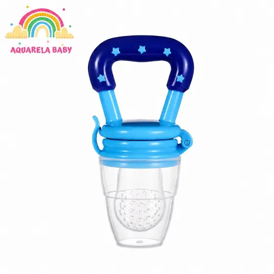 Mordedor Chupeta Alimentadora Bebê De Silicone Porta Alimentos Azul e Rosa