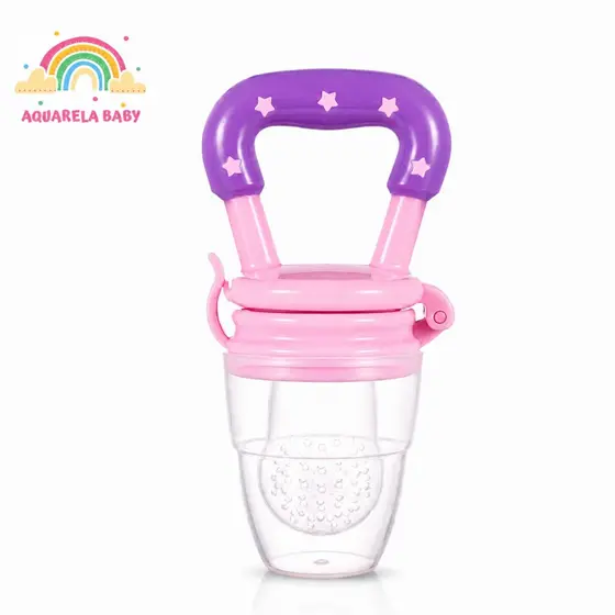 Chupeta Mordedor Alimentadora Bebê De Silicone Porta Fruta Azul e Rosa