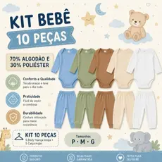 Kit 10 Peças Bebê Body Manga Longa e Mijão Menina Menino