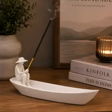 Incensário Porta Incenso Pescador Águas Calmas Decoração Zen Canoa Relaxamento - Decoração Calma e Minimalista