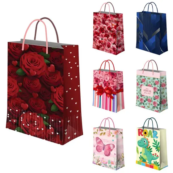 Kit 12/24/48 Sacolas Para Presente Grande Decorada 38x24x7 Varios Temas