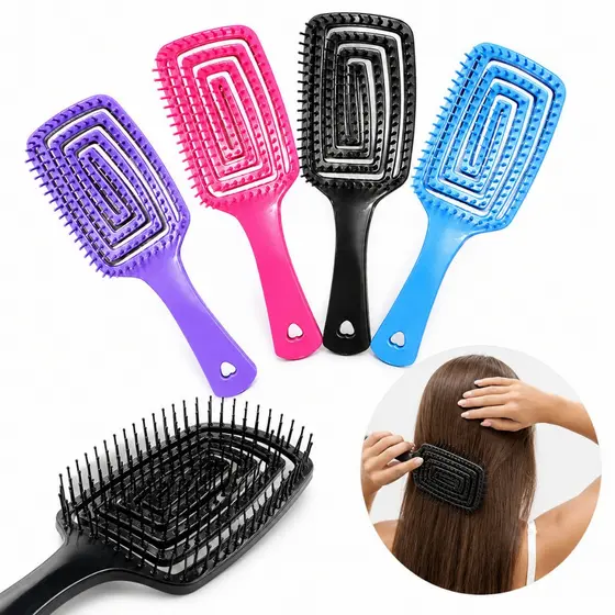 Kit Com 2/4 Escovas De Cabelo Quadrada Flex Cerdas Macias Desembaraça Profissional