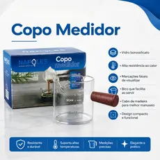Copo Medidor 90 ML De Vidro Com Cabo De Madeira Com Bicos Duplos