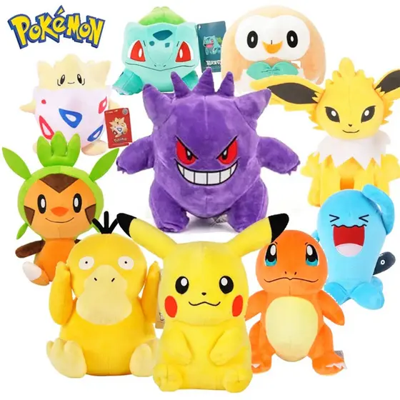 Pelúcia Original Pokemon Pikachu Charizard Gengar Snorlax Charmander Bulbasaur Squirtle Dragonite Anime Desenho Animado