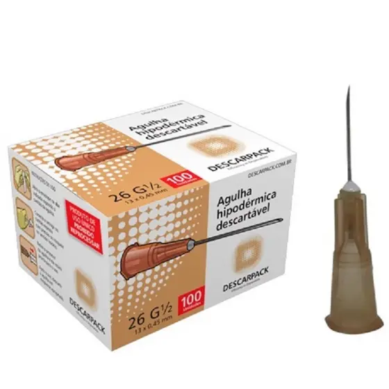 Agulha Hipodérmica 26g 13x45 Caixa C/100 Unidades Descarpack