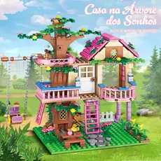 Conjunto de blocos de montar para casa na árvore rosa dos sonhos 504/959 peças