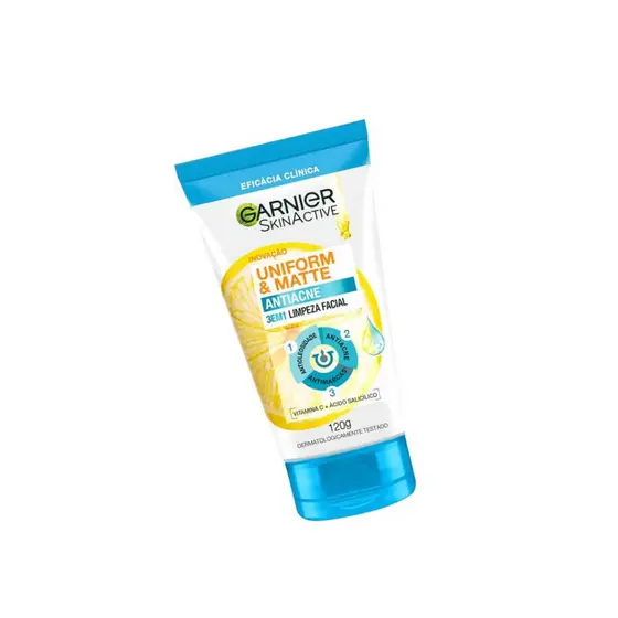 Garnier Uniform & Matte 3 em 1 Antiacne 120g - Melhor Sabonete para Pele Oleosa