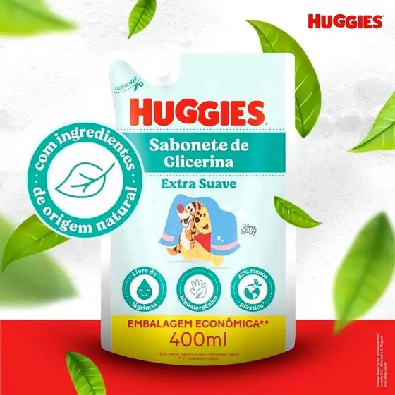 Sabonete Líquido Glicerina Huggies Extra Suave Refil 400ml – Ideal para Toda Família! 👨‍👩‍👧‍👦💧