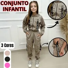 Conjunto Menina Blusinha Bomber e Calça Tactel Jogger Cargo Infantil Juvenil Jaqueta Blusa Calca Top