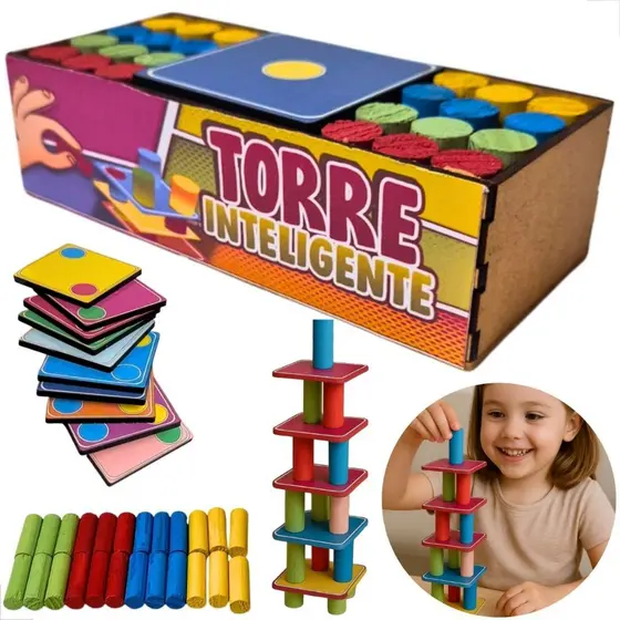 Torre Inteligente Jogo Madeira Aprender Brincando Equilibrio