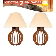 Kit 2 Abajur Clássico Cabeceira Criado Mudo Quarto Madeira Marrom